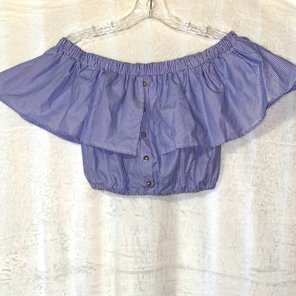 Blue and white stripe crop top